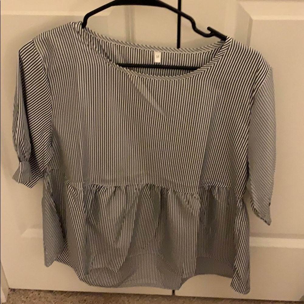 Blue and white striped peplum top